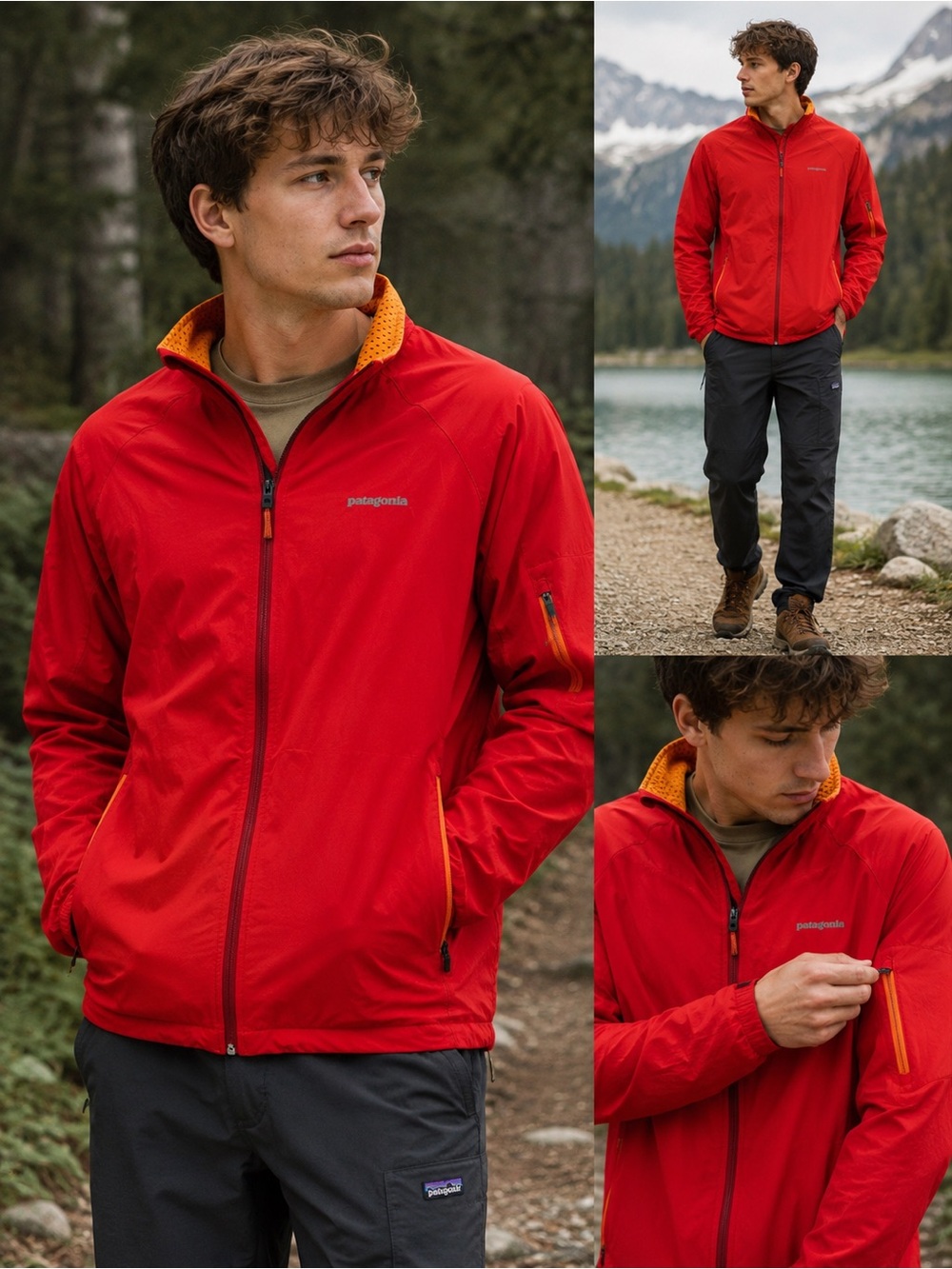 Patagonia Men's Red Windbreaker Jacket with Orange Lining - Picture 1 of 1